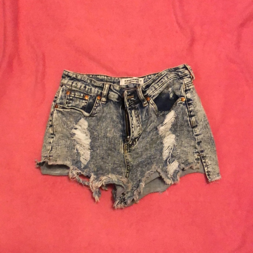 Super high rise distressed jean shorts